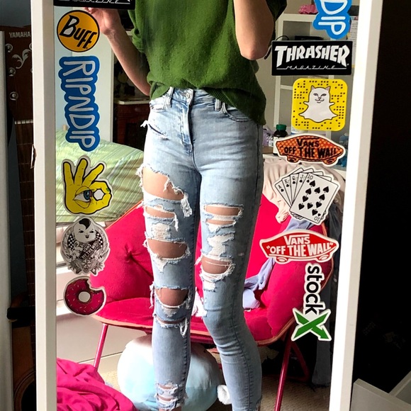 light wash american eagle skinny jeans, size 0 - Picture 2 of 3